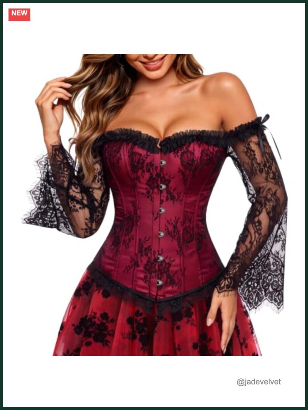 Lace Corset Top with Sleeves Off Shoulder Bustier for Halloween Costume